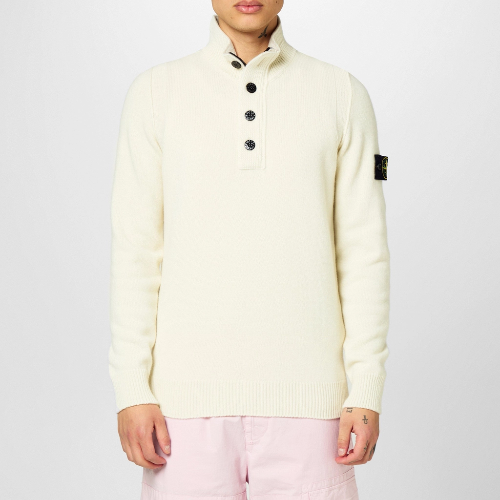 Stone Island Half Zip Sweater With Buttons - Bianco V0099